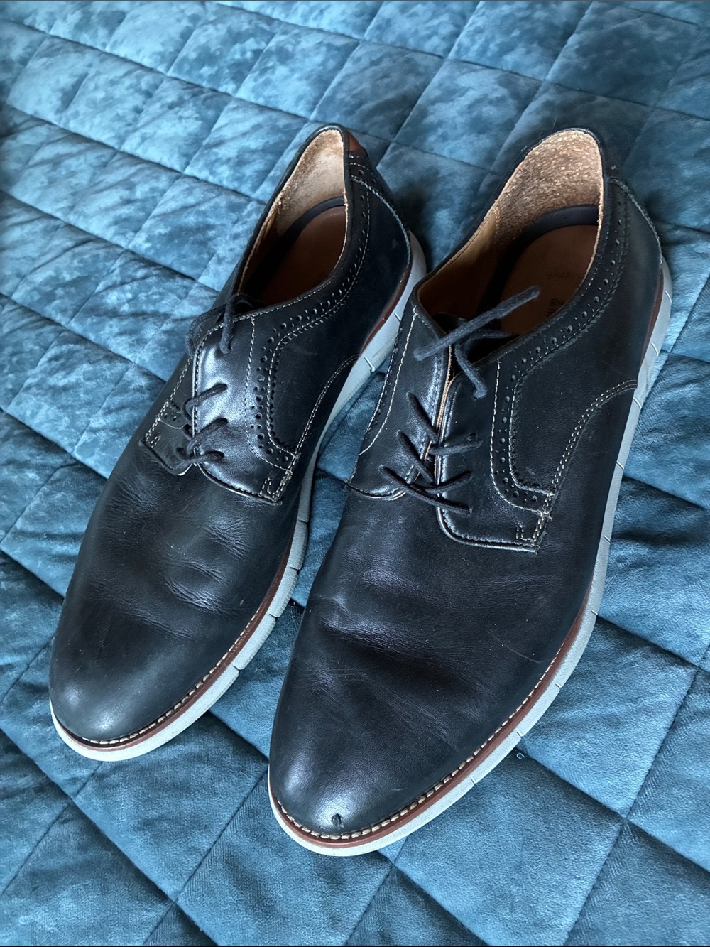 Johnston & Murphy Black Leather Derby Shoes with White Sole